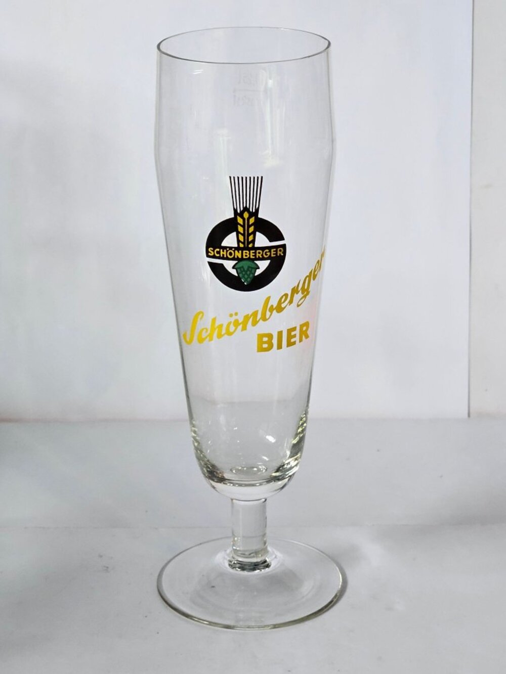 Schonberger Bier Pilsner Glass .25L  8" Tall Stemmed Beer Glass Logo Collectible